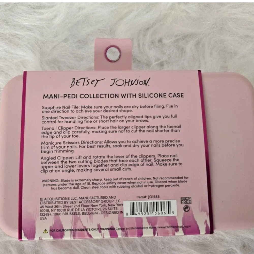 Betsey Johnson Pink & White 6-Piece Mani-Pedi Set with Silicone Case